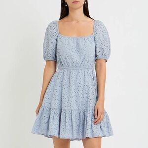 Organic Cotton Puff Sleeve Eyelet Dress